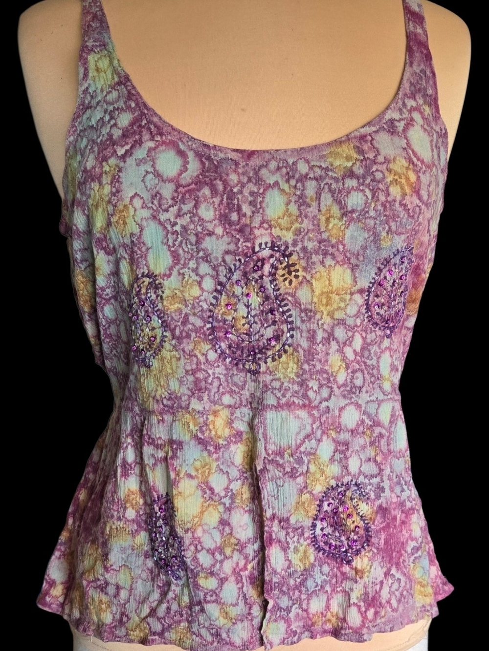 Embellished Purple Paisley Tie-Dye Camisole Tank